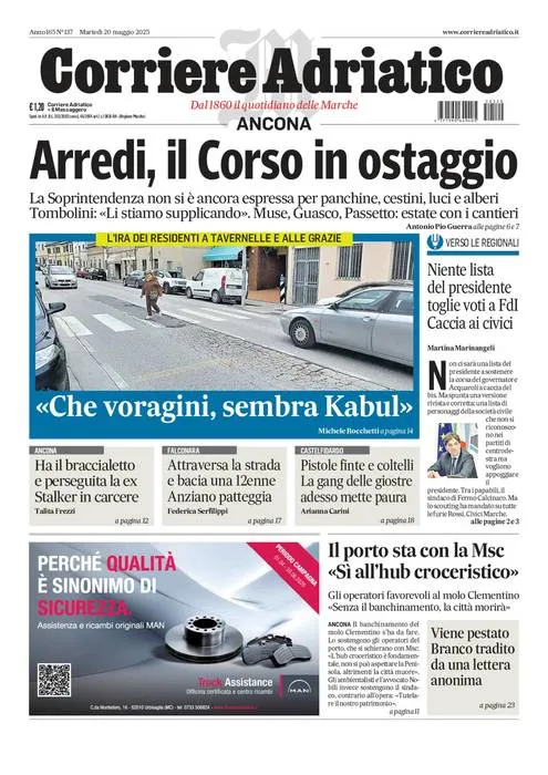 Prima-pagina-corriere adriatico-edizione-di-oggi-20-05-2025